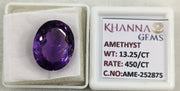 13.25/CT Natural Amethyst Gemstone with Govt. Lab Certificate